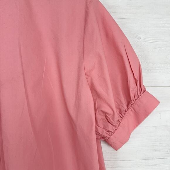Sundays Tatum Poplin Blouse Women L Pink Button Front Short Sleeve Preppy Boxy - Picture 9 of 15